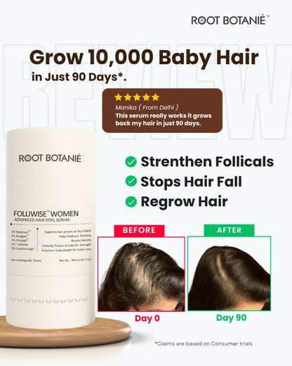 Root Botanié hair serum with before and after images on a white background