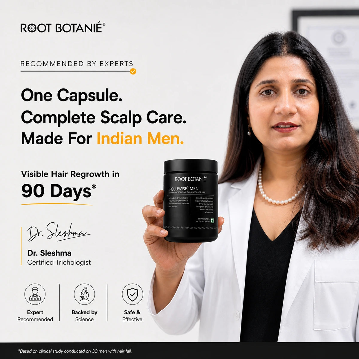 Dermatologist recommended Root Botanie Folliwise Men Scalp Microbiome Balance Capsule Best Hair Growth supplement in India for Men