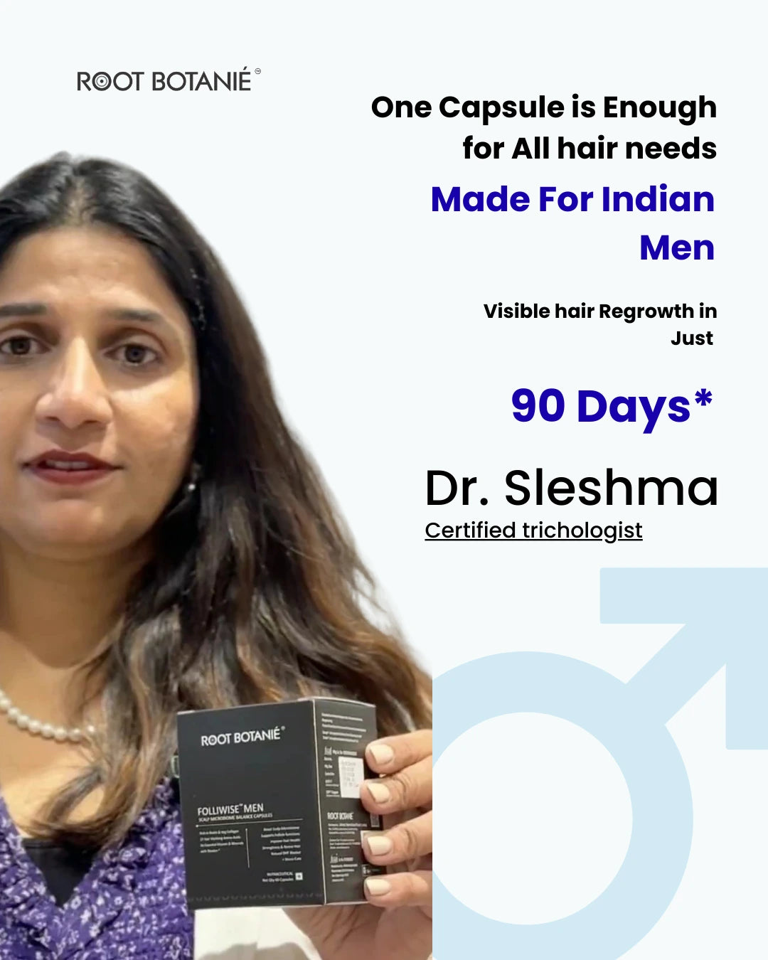 dermatologist recommended India's  best hair regrowth serum for Men , Root Botanie FOLLIWISE men Scalp Microbiome Balance Capsules | Doctor-Recommended Hair Regrowth & Hairfall Control Supplement