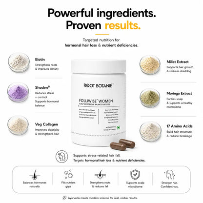 Ingredient Root Botanie Women Scalp Microbiome Balance capsule, best hair growth supplement for Women. 