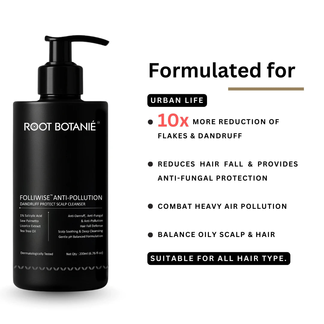 Benefits of Best Dermatologist recommended    Anti Dandruff anti hair fall shampoo Root Botanie Folliwise Anti Pollution Anti dandruff shampoo