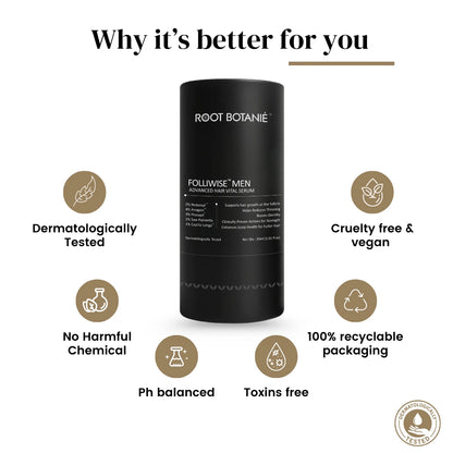 Root Botanie Folliwise Men Advanced Hair Vital Serum Dermatologist recommended best hair growth serum for Men in India, DHT Blocker best for Hair Regrowth , Balance Scalp Microbiome