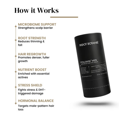 Root Botanie Folliwise Men Advanced Hair Vital Serum Dermatologist recommended best hair growth serum for Men in India, DHT Blocker best for Hair Regrowth , Balance Scalp Microbiome