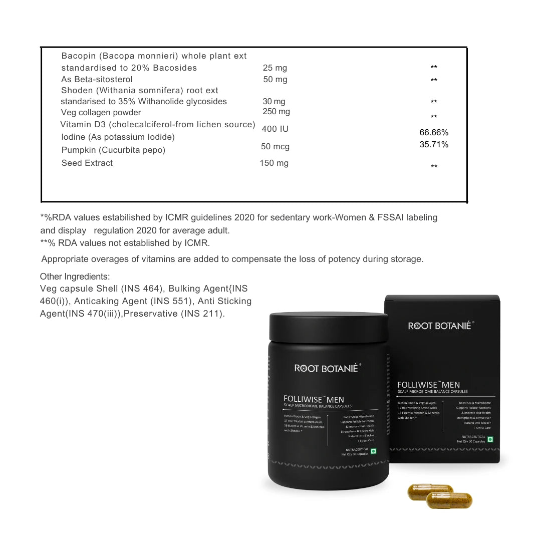 Root Botané supplement packaging with product details on a white background