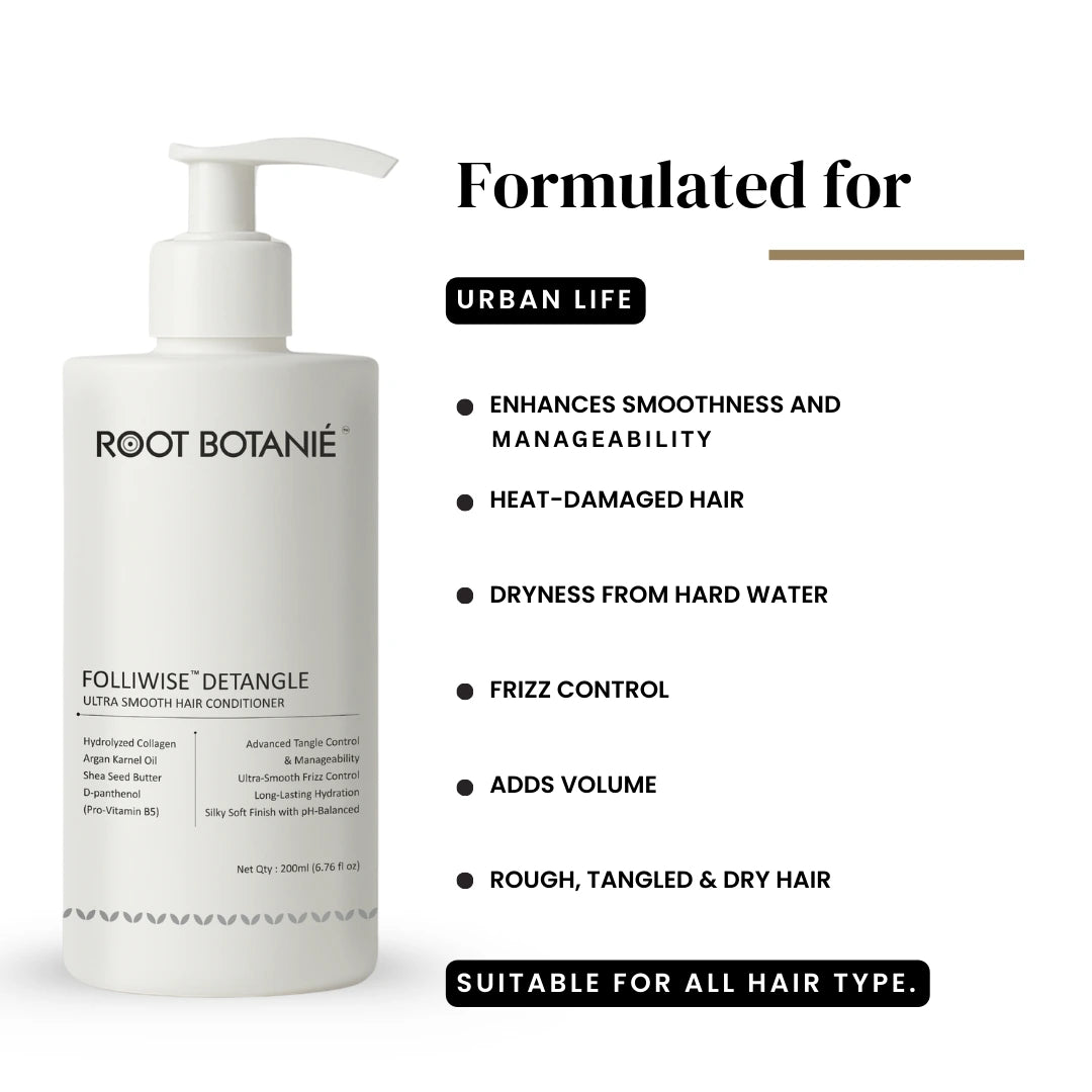 Root Botanié folliwise detangle ultra smoothening conditioner for damaged, frizzy, tangled curly hair best for split ends dermatologist  recommended  for indian men and Women