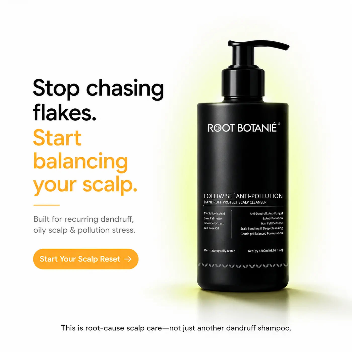 Root Botanie Anti Dandruff anti pollution shampoo 100% dandruff clean best for Scalp Microbiome balance, DHT blocker , hard water shampoo, dermatologist recommended medicated shampoo for Oily Hair and Scalp best care,