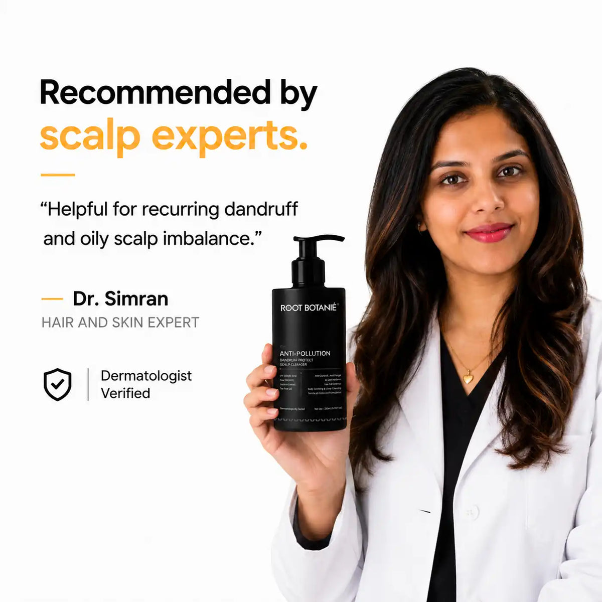 Root Botanie Anti Dandruff anti pollution shampoo 100% dandruff clean best dermatologist recommended shampoo, DHT blocker , hard water shampoo, dermatologist recommended medicated shampoo for Oily Hair and Scalp 