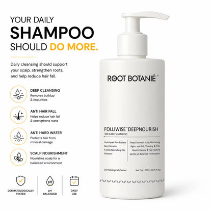 how Root Botanie Folliwise  Deepnourish Anti Hair Fall shampoo works