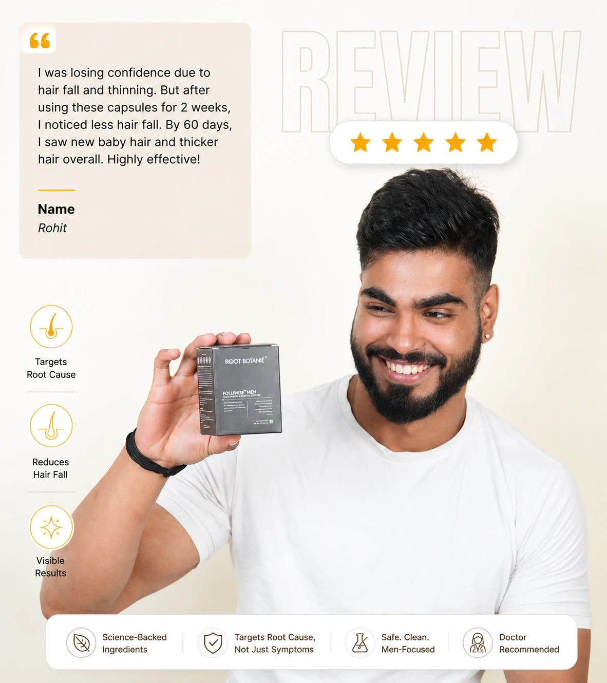 Reviews of  Root Botanie Folliwise Men Scalp Microbiome Balance Capsule Best Hair Growth supplement in India for Men