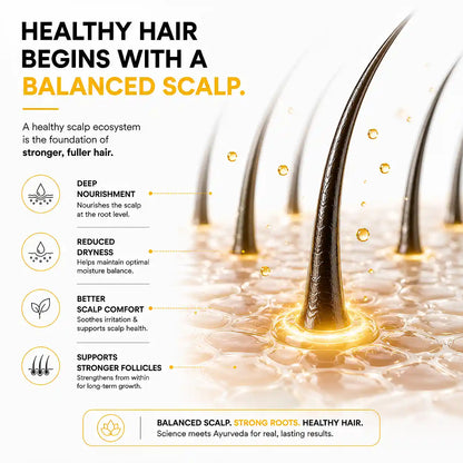 Root Botanie Folliwise Navsutra Hair Oil with 19 Ayurvedic oils, modern Ayurvedic hair recovery oil for scalp microbiome balance and healthy hair growth.