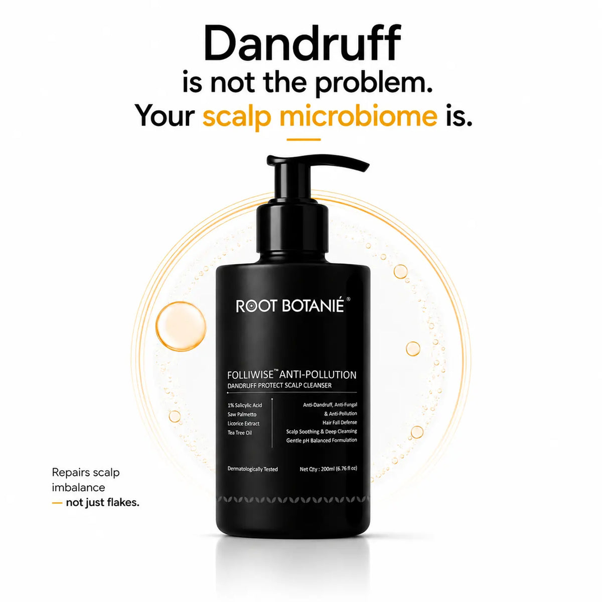 Root Botanie Anti Dandruff anti pollution shampoo 100% dandruff clean best dermatologist recommended shampoo, DHT blocker , hard water shampoo best scalp Microbiome balancing shampoo 